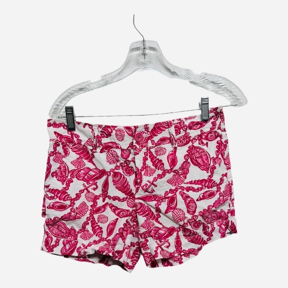Lilly Pulitzer Pink Seashell Anchor Print Shorts Size 0 Coastal Beach Preppy